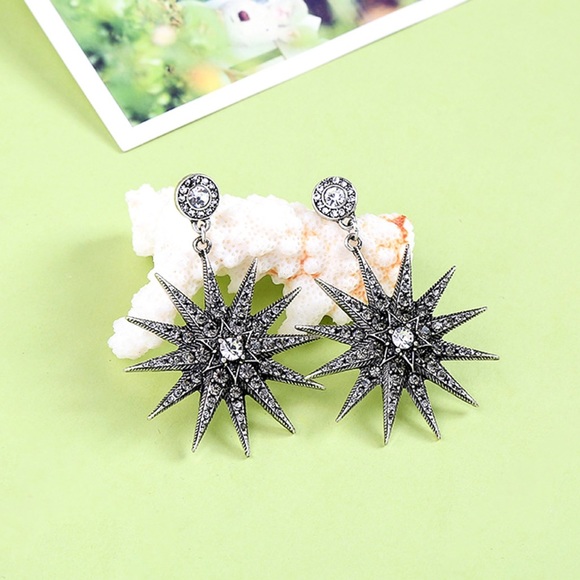 Jewelry - Antiqued Silver Bursting Star Stud Earrings